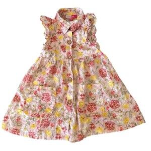 Penelope Mack Ltd Baby Girl Dress 24M Pink Floral Button Front Pockets